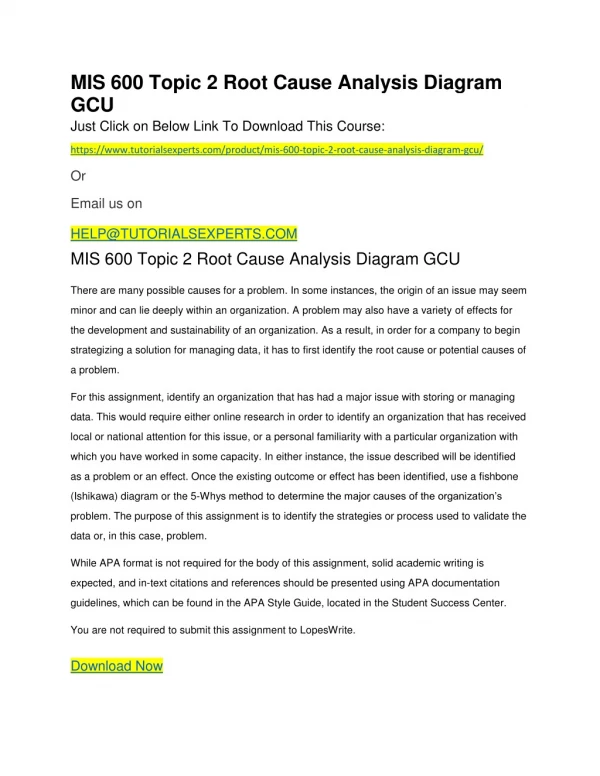 MIS 600 Topic 2 Root Cause Analysis Diagram GCU