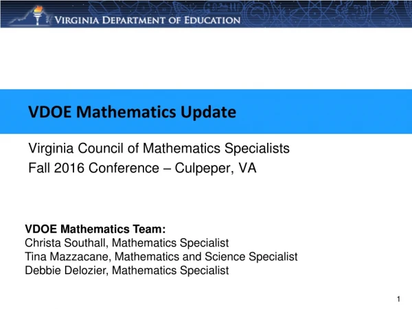 VDOE Mathematics Update