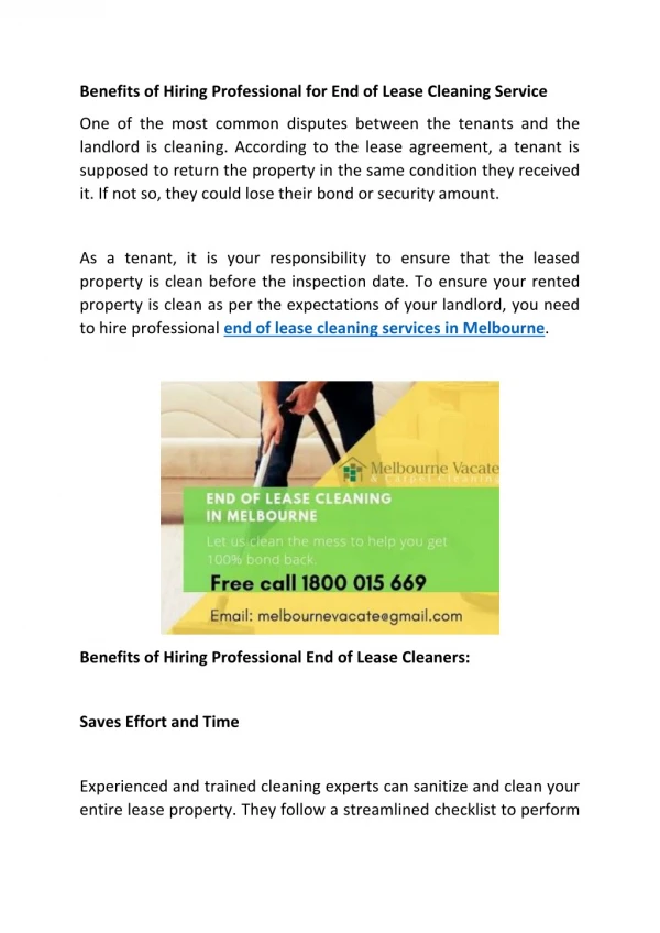 Benefits of Hiring Professional for End of Lease Cleaning Service