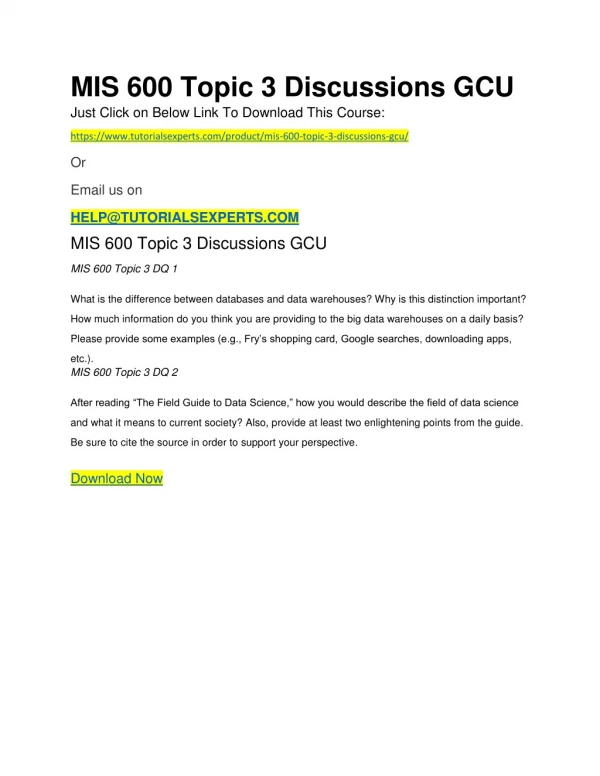 MIS 600 Topic 3 Discussions GCU