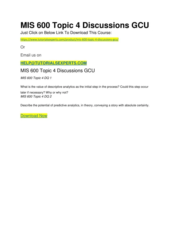 MIS 600 Topic 4 Discussions GCU