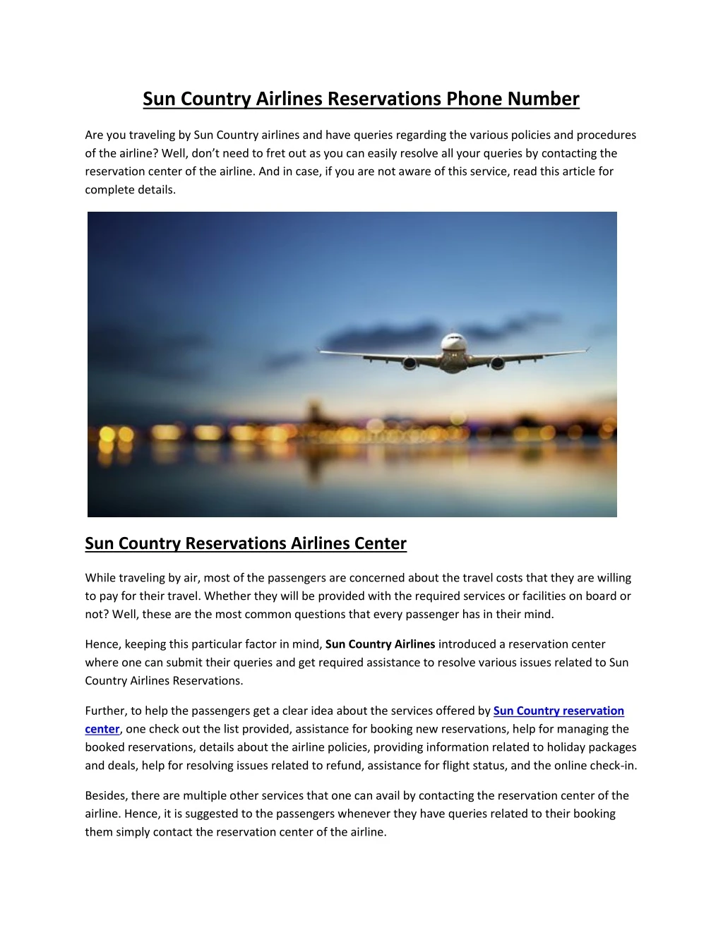 sun country airlines reservations phone number