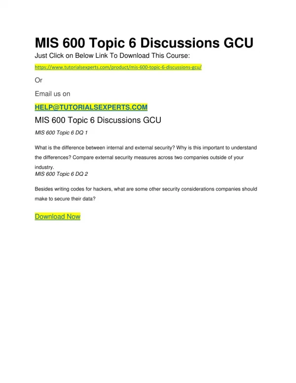 MIS 600 Topic 6 Discussions GCU