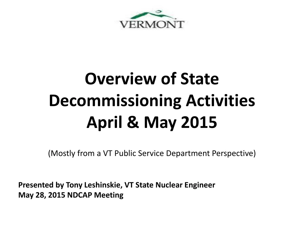 overview of state decommissioning activities