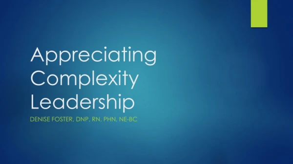Appreciating Complexity Leadership