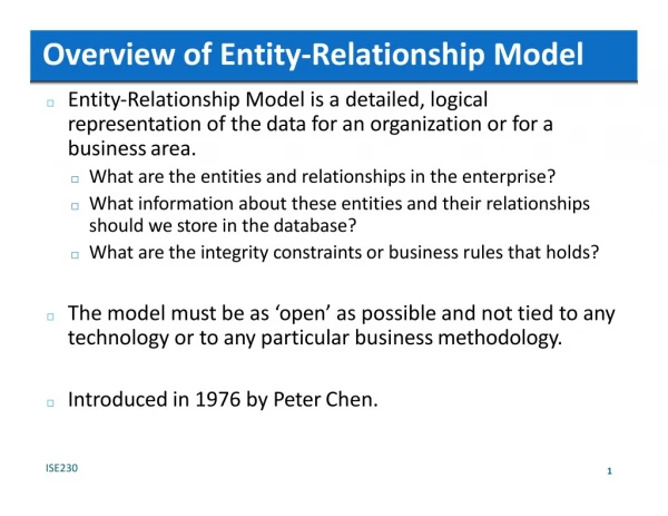 Overview of Entity‐Relationship Model