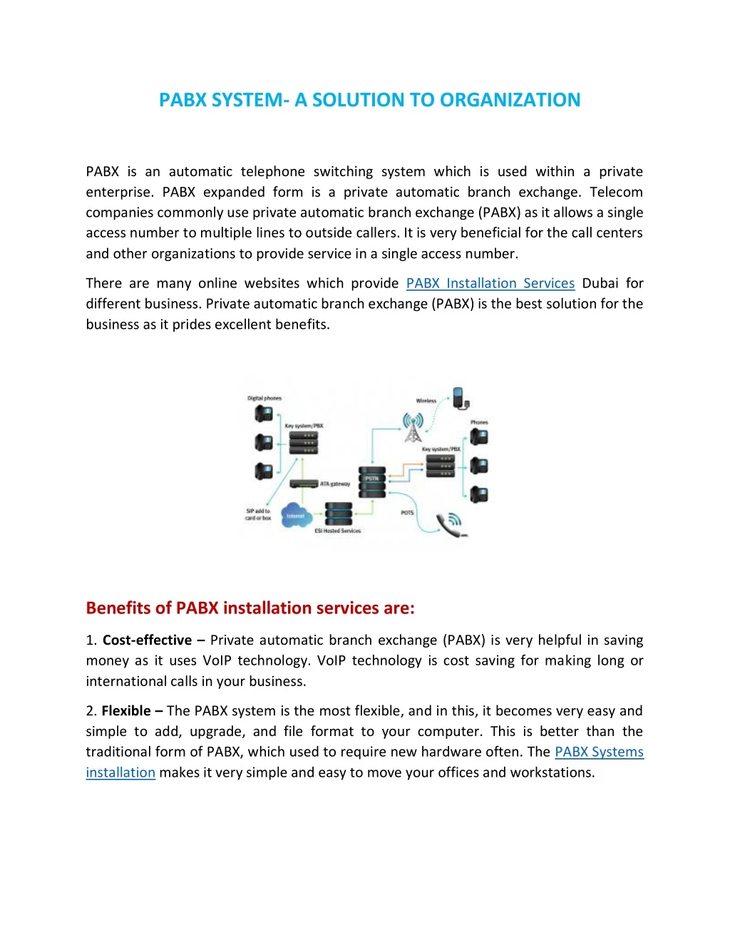 pabx system a solution to organization