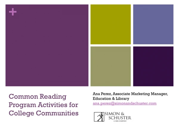 Common Reading Program Activities for College Communities
