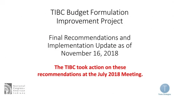 TIBC Budget Formulation Improvement Project