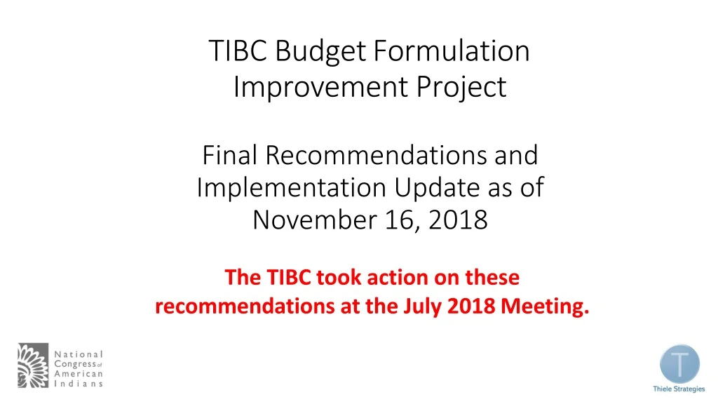 tibc budget formulation improvement project