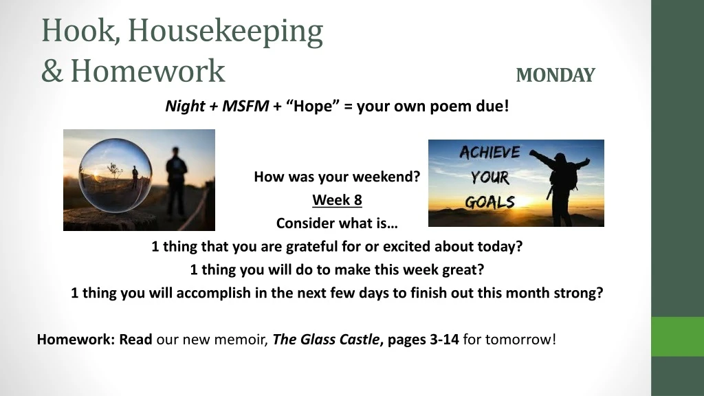 hook housekeeping homework monday