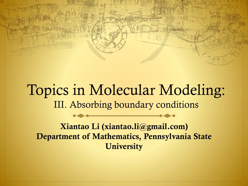 topics in molecular modeling ii i absorbing boundary conditions