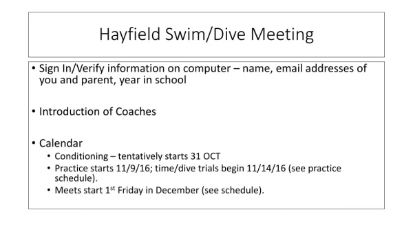 Hayfield Swim/Dive Meeting