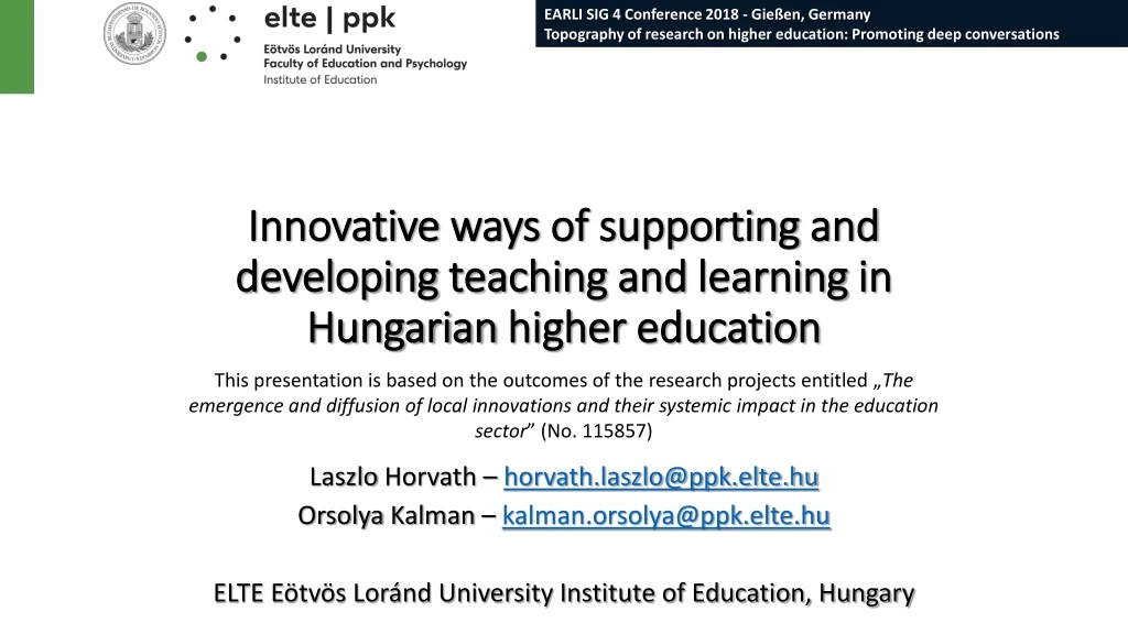 innovative ways of supporting and developing teaching and learning in hungarian higher education