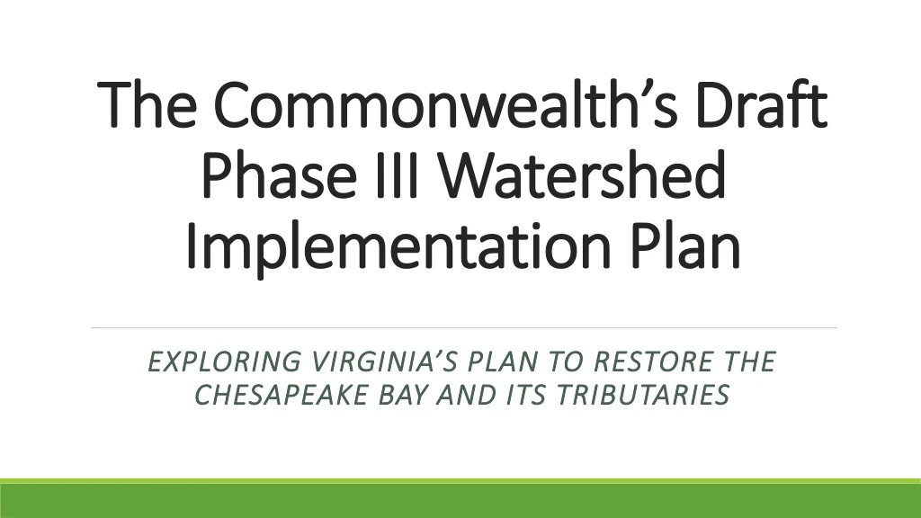 the commonwealth s draft phase iii watershed implementation plan