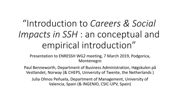 “Introduction to Careers &amp; Social Impacts in SSH : an conceptual and empirical introduction”