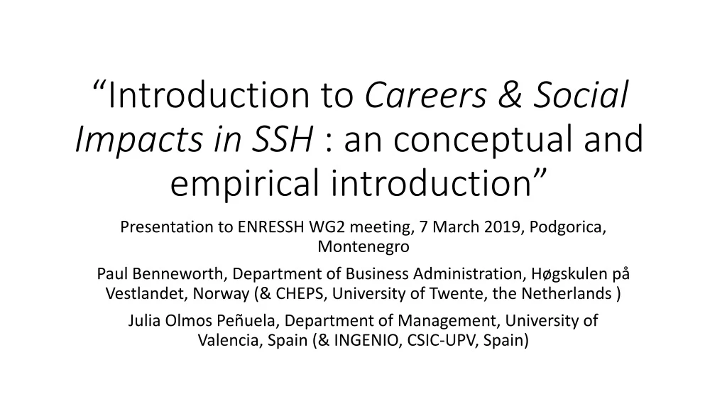 introduction to careers social impacts in ssh an conceptual and empirical introduction