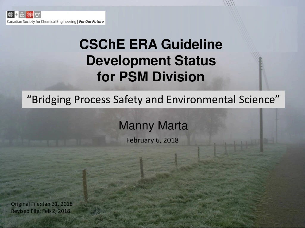 csche era guideline development status for psm division