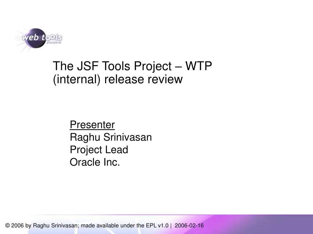 the jsf tools project wtp internal release review