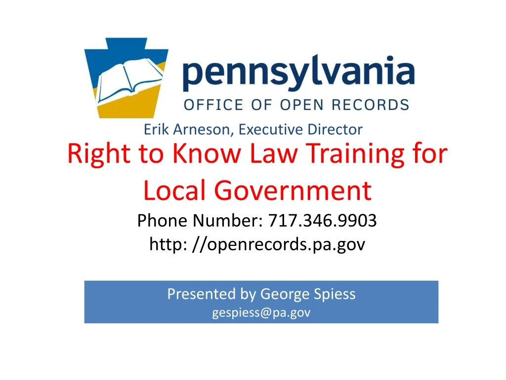 right to know law training for local government phone number 717 346 9903 http openrecords pa gov
