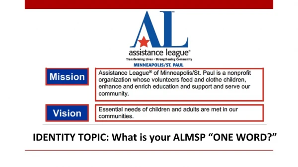 IDENTITY TOPIC: What is your ALMSP “ONE WORD?”