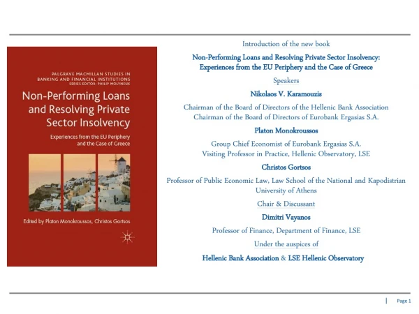 Introduction of the new book Non-Performing Loans and Resolving Private Sector Insolvency: