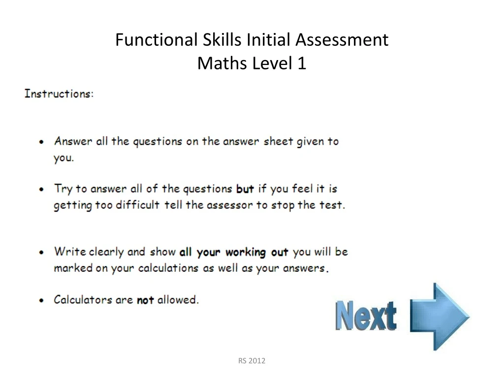 functional skills initial assessment maths level 1