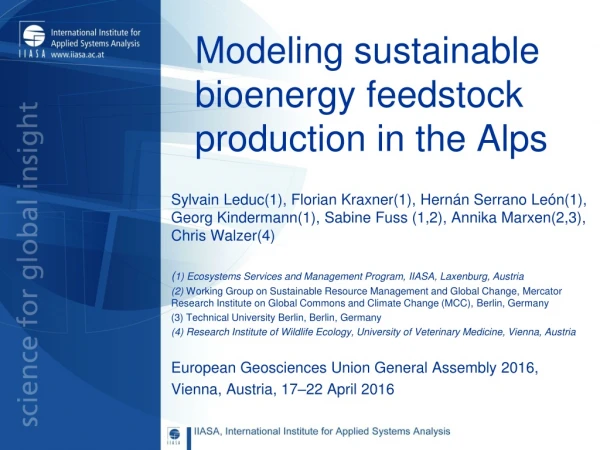 Modeling s ustainable bioenergy feedstock production in the Alps