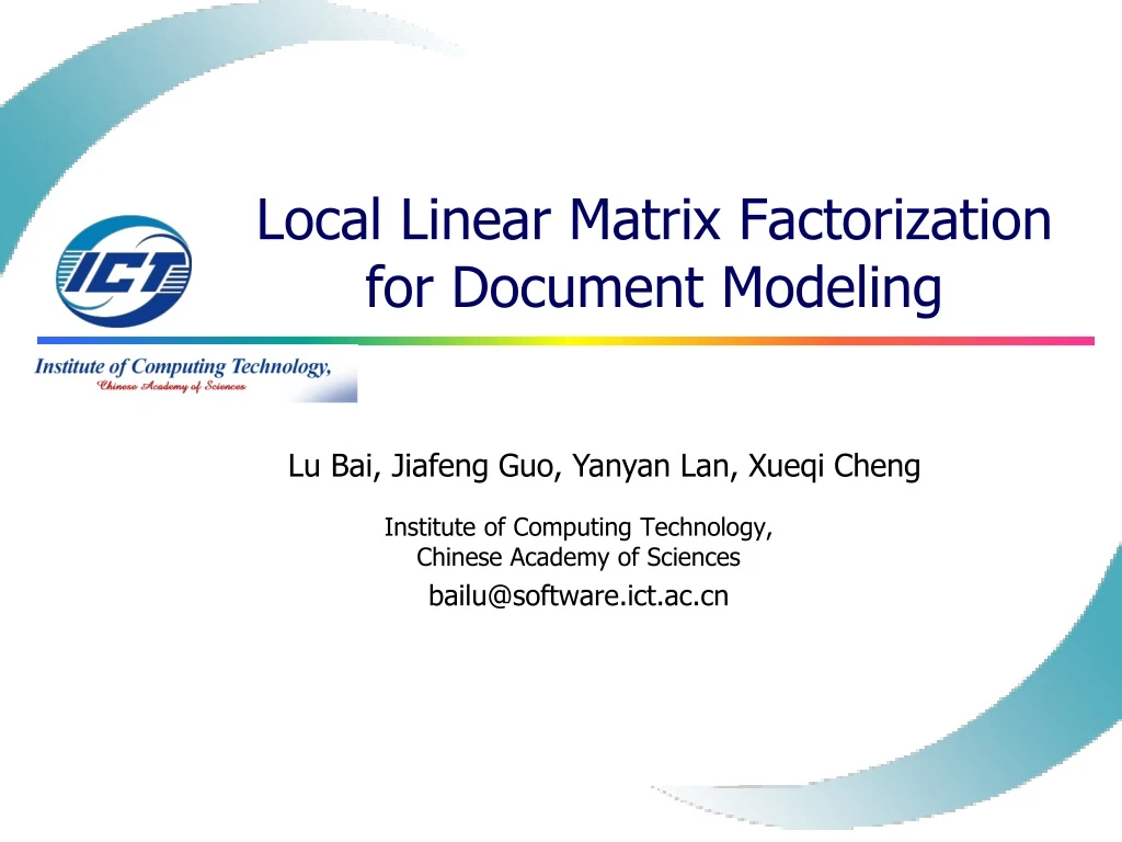 local linear matrix factorization for document modeling