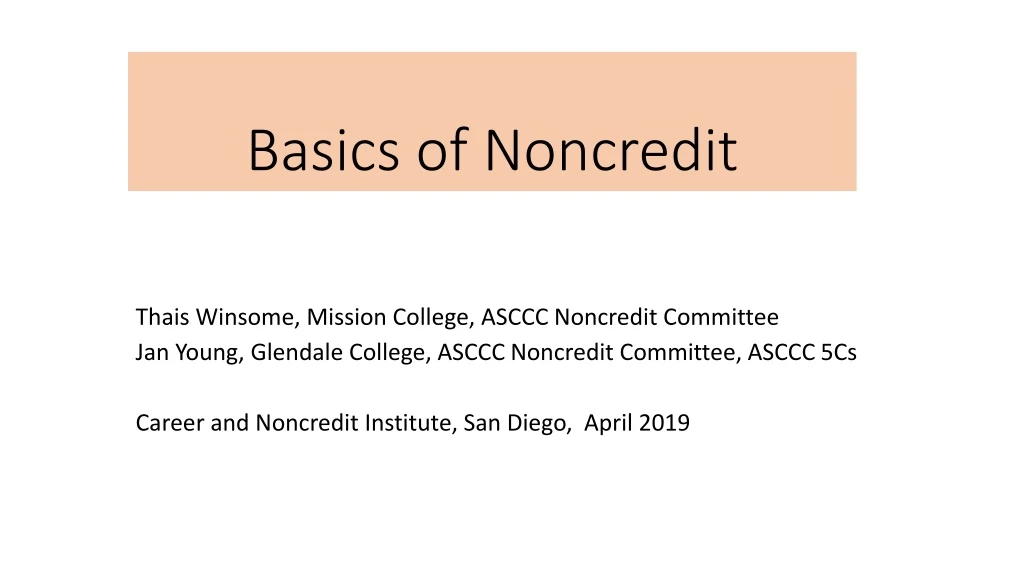 basics of noncredit