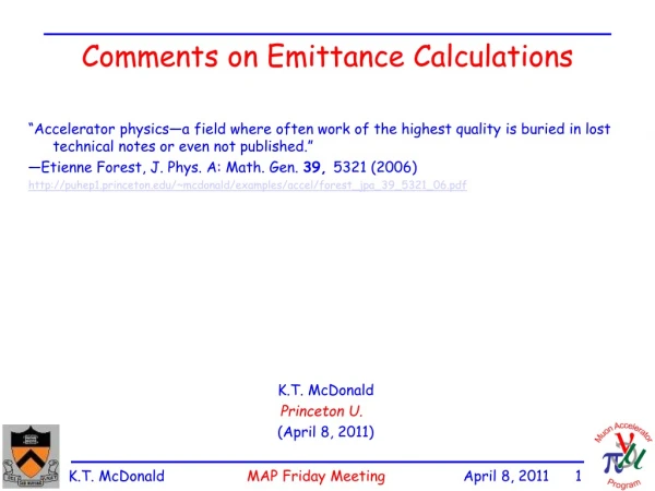 Comments on Emittance Calculations