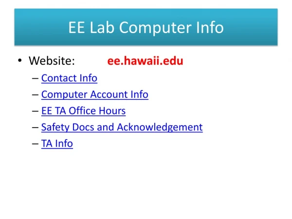 EE Lab Computer Info