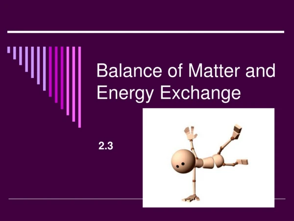 Balance of Matter and Energy Exchange