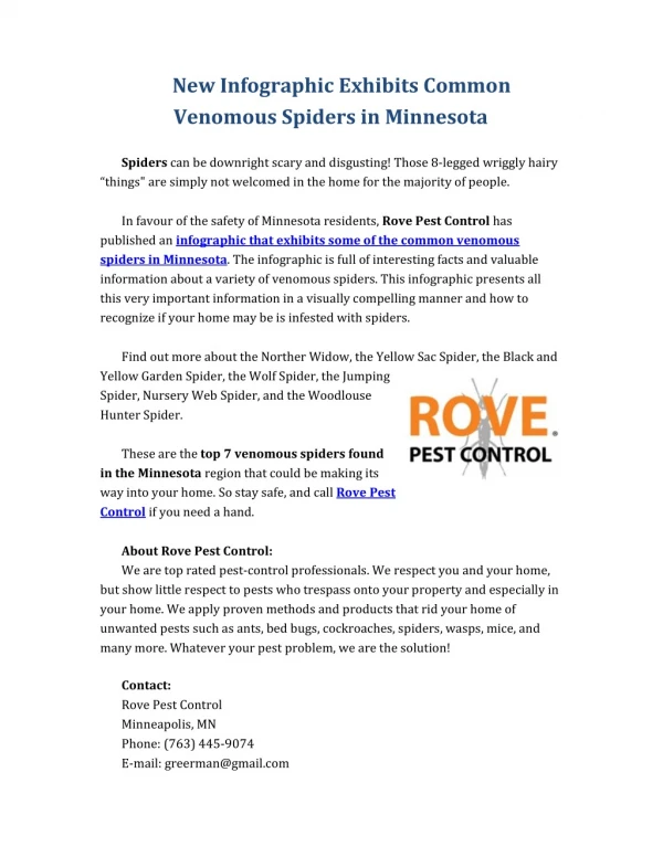 New Infographic Exhibits Common Venomous Spiders in Minnesota