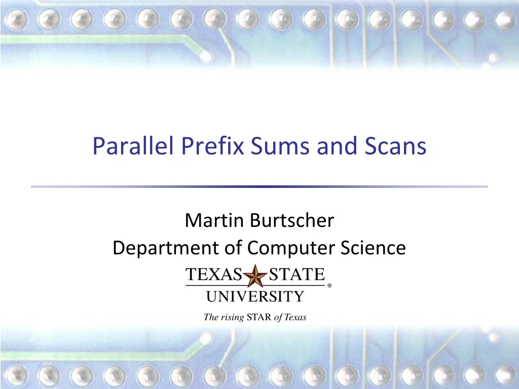 parallel prefix sums and scans