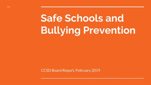 Safe Schools and Bullying Prevention