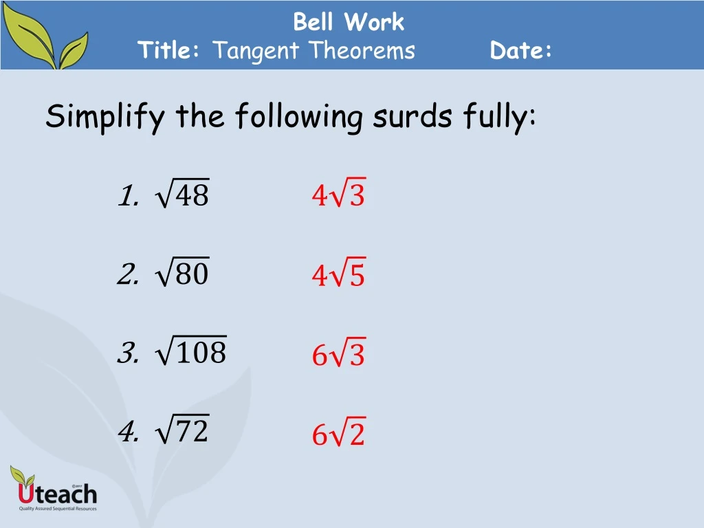 bell work title tangent theorems date