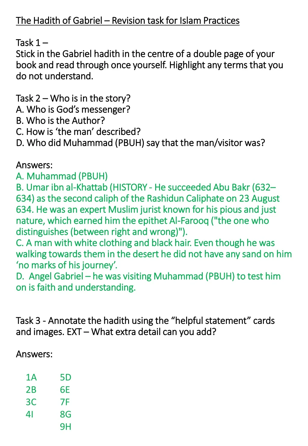 the hadith of gabriel revision task for islam