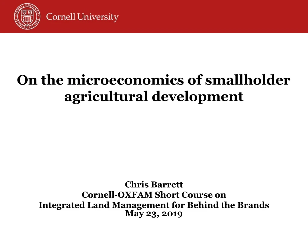on the microeconomics of smallholder agricultural