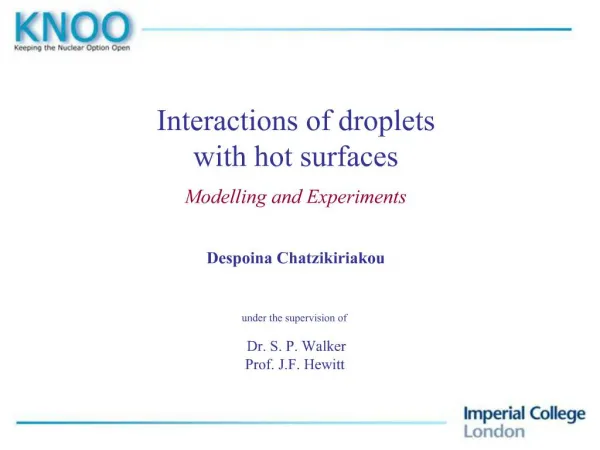 Interactions of droplets with hot surfaces Modelling and Experiments Despoina Chatzikiriakou
