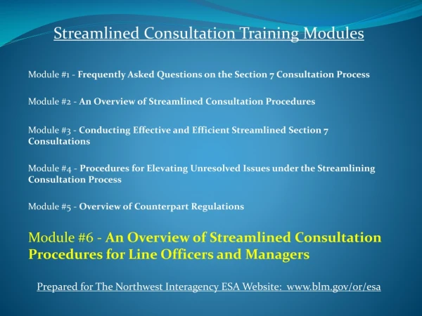Streamlined Consultation Training Modules