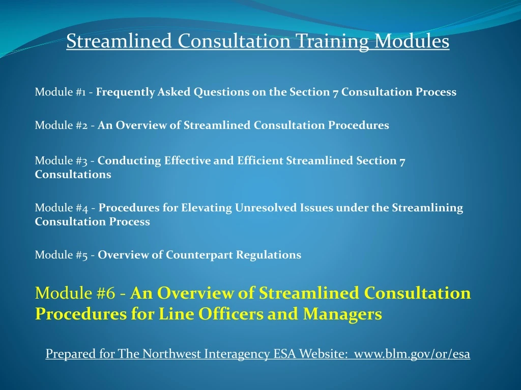 streamlined consultation training modules module