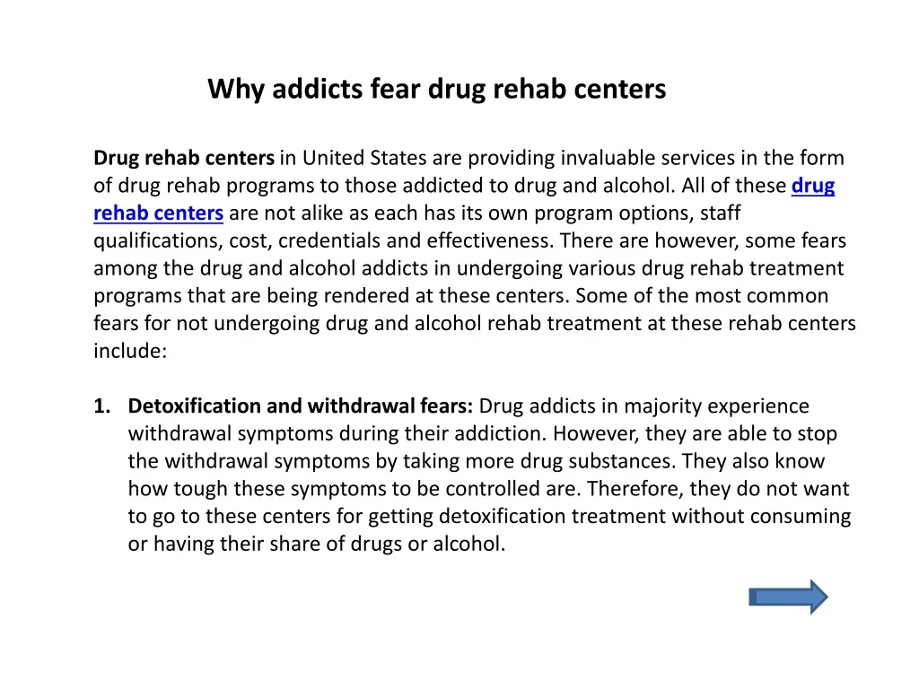 why addicts fear drug rehab centers