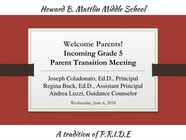Welcome Parents! Incoming Grade 5 Parent Transition Meeting