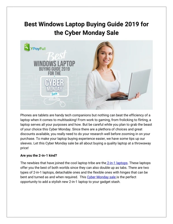 Best Windows Laptop Buying Guide 2019 for the Cyber Monday Sale.