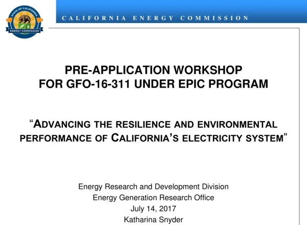 Pre-Application Workshop for GFO-16-311 Under EPIC Program