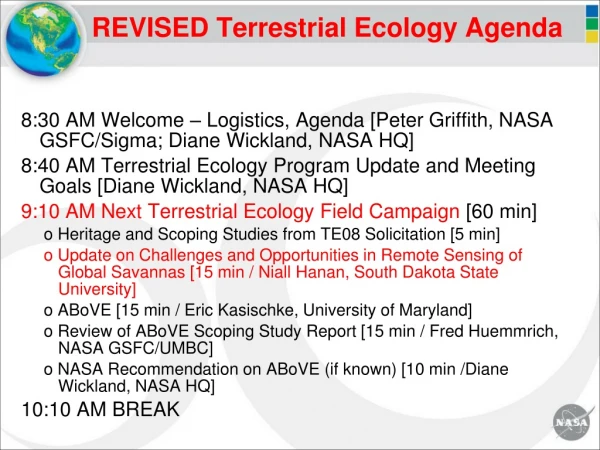 REVISED Terrestrial Ecology Agenda