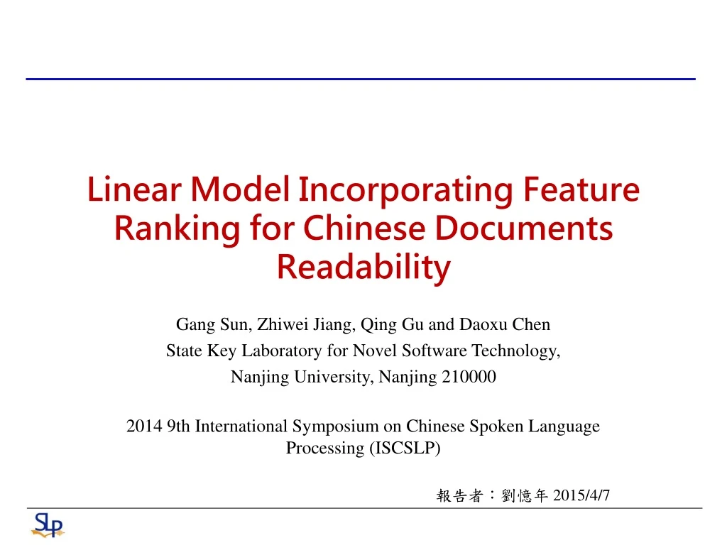 linear model incorporating feature ranking for chinese documents readability