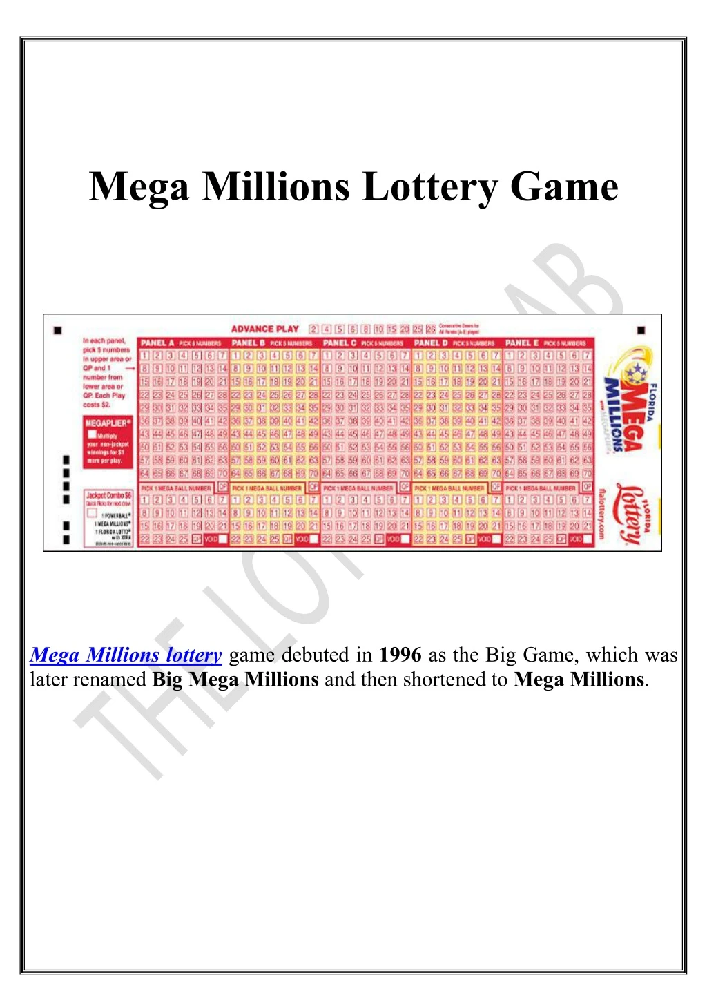 mega millions lottery game