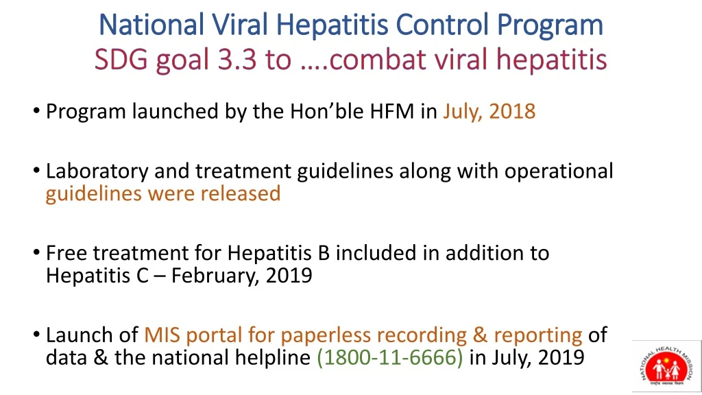 national viral hepatitis control program sdg goal 3 3 to combat viral hepatitis